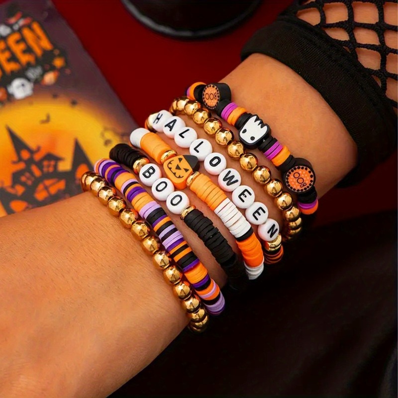 3pcs Halloween Themed Polymer Clay Beaded Bracelet Set